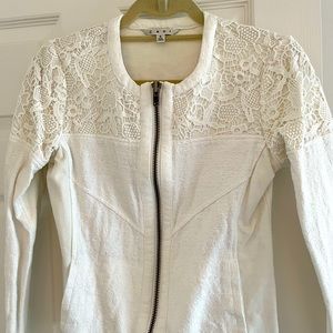 White Cabi Zip Up Jacket With Lace Detail- Size Small